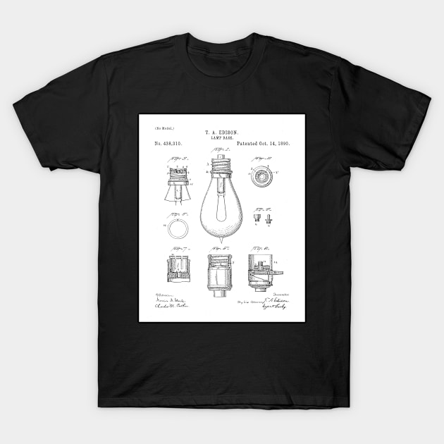 Edison Lamp Patent - New Homeowner Housewarming Decor Art - White T-Shirt by patentpress